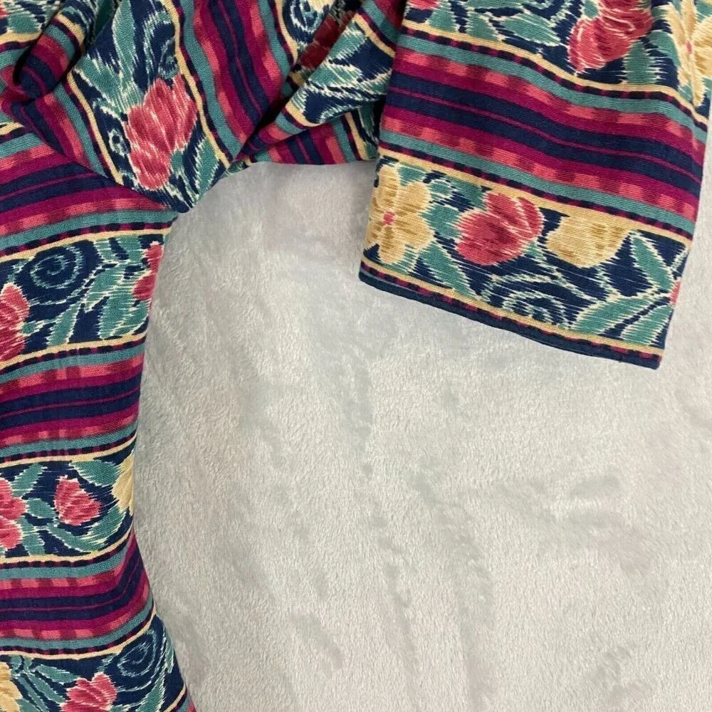 Vintage‎ Adrianna Papell Linen Blend Jacket Womens 14L Floral Stripe Retro 80s